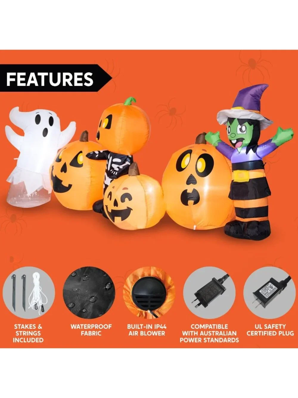 🎃8 ft Long Outdoor Halloween Pumpkin Ghost Skeleton Yard Decorations with LEDs